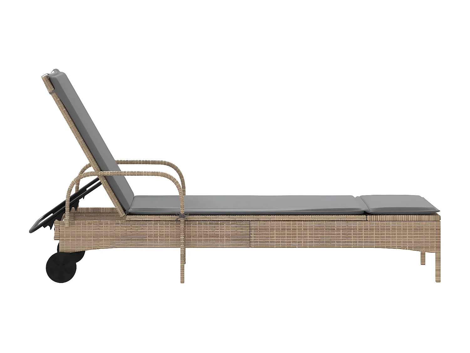 Ligbed met wielen en kussen poly rattan beige BE151923