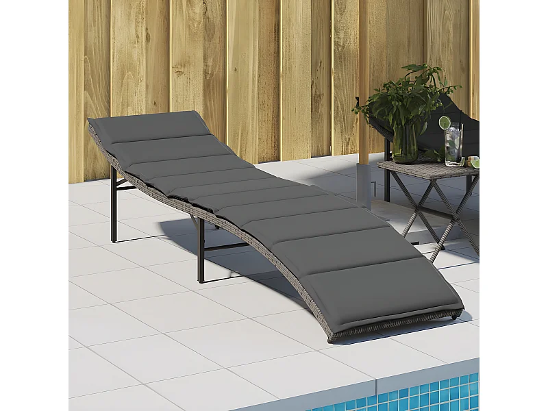 Bain de soleil avec coussin gris 55x199x50 cm résine tressée FR29128