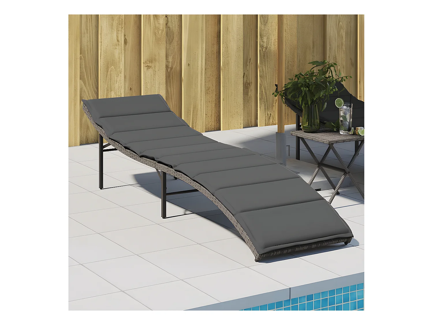 Bain de soleil avec coussin gris 55x199x50 cm résine tressée FR29128