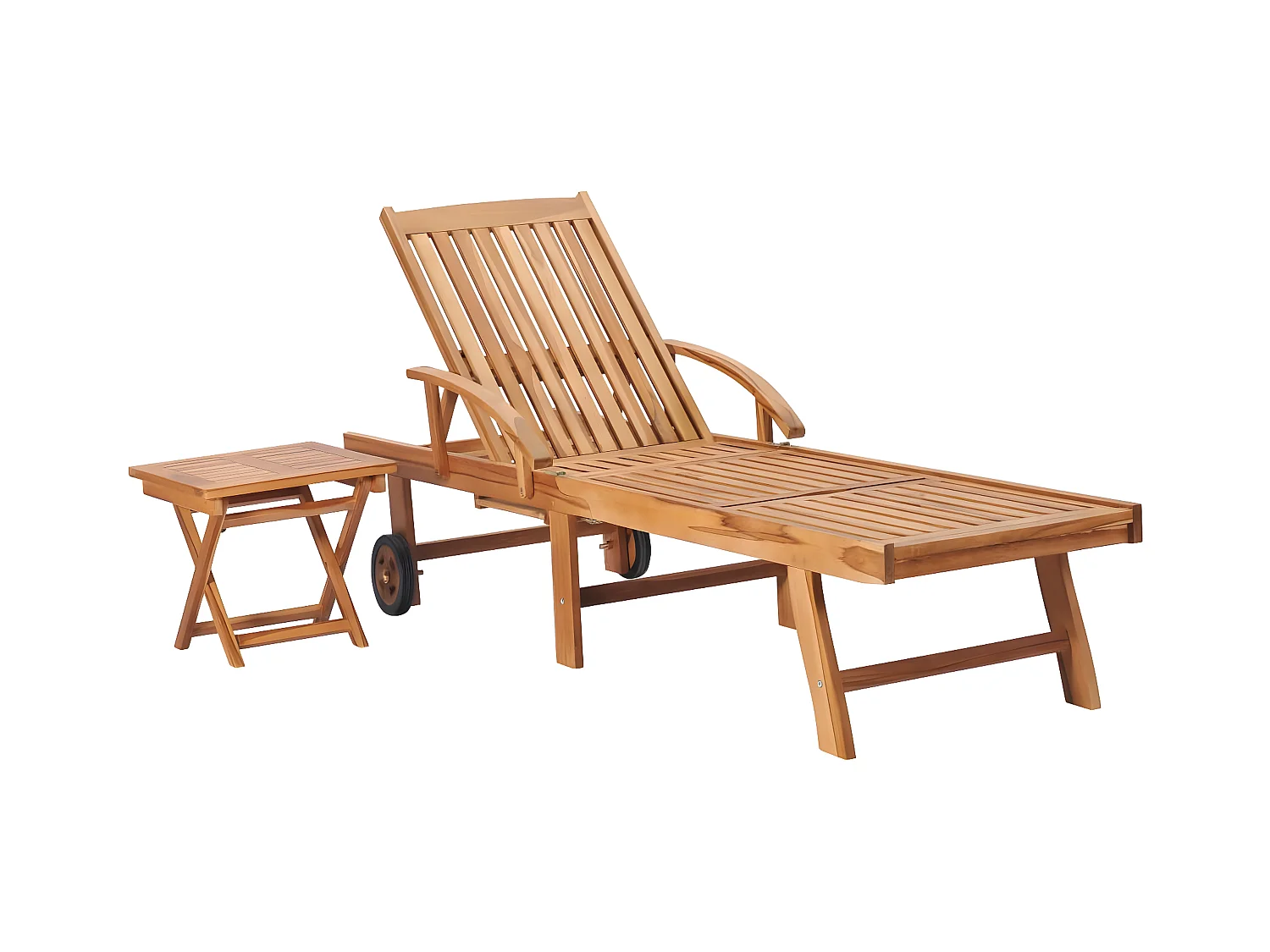 Bain de soleil avec table et coussin Bois de teck solide FR14155