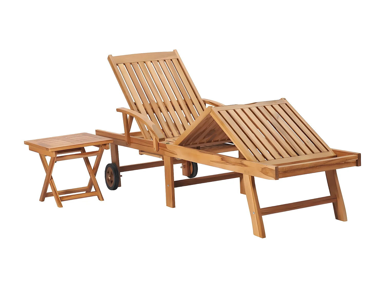 Bain de soleil avec table et coussin Bois de teck solide FR14155