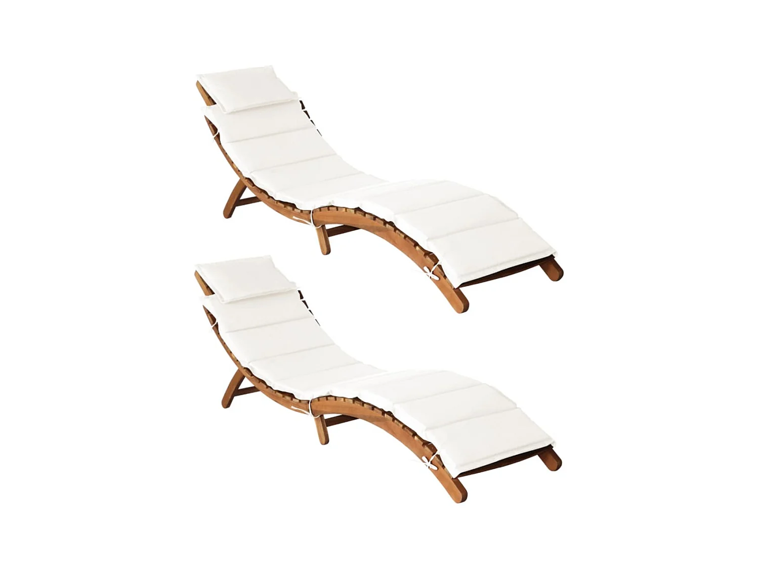Lot de 2 Bains de soleil et coussins Crème blanc Bois massif acacia FR93978