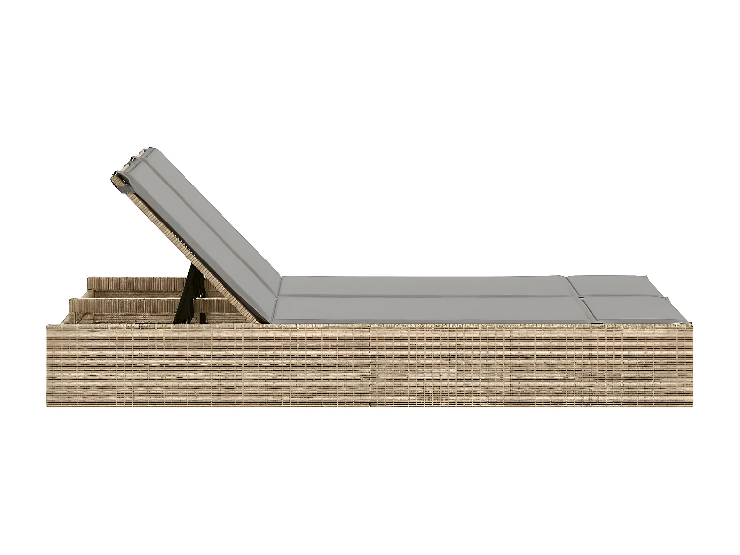 Ligbed 2-persoons met kussens poly rattan beige BE330207