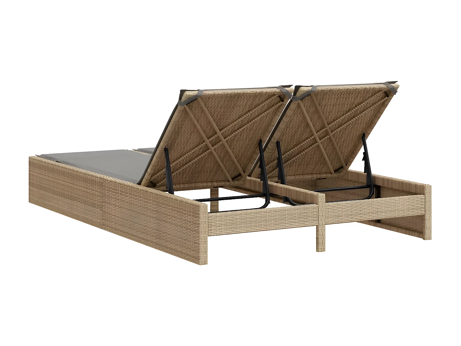 Ligbed 2-persoons met kussens poly rattan beige BE330207