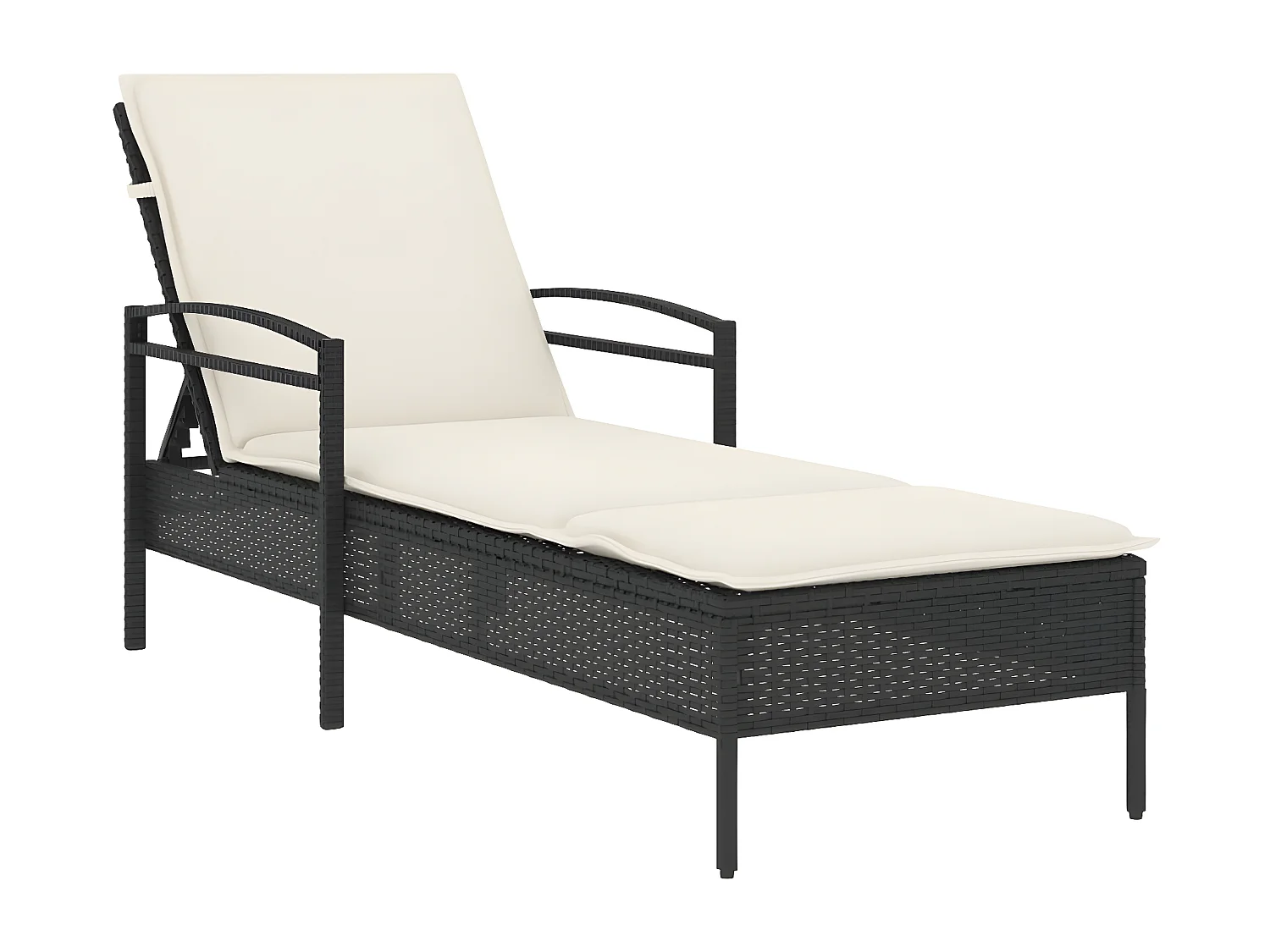Bain de soleil avec coussin noir 63x200x81 cm résine tressée FR76302