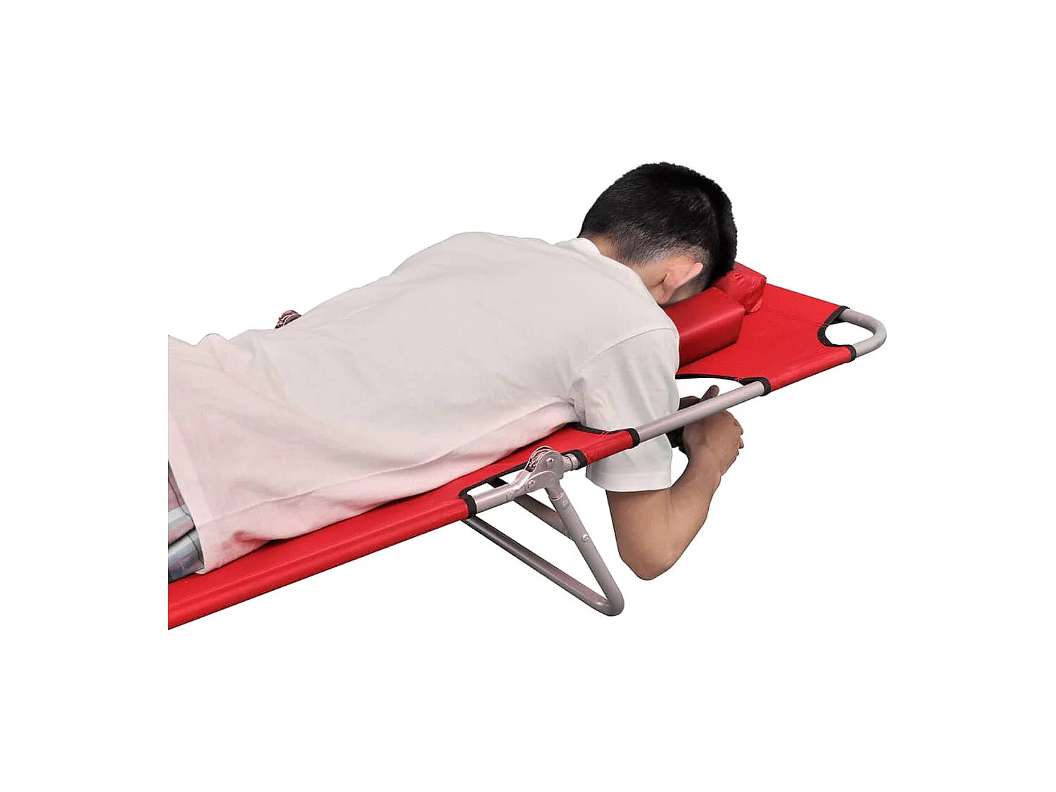 Bain de soleil avec coussin de tête Acier enduit de poudre Rouge FR62432