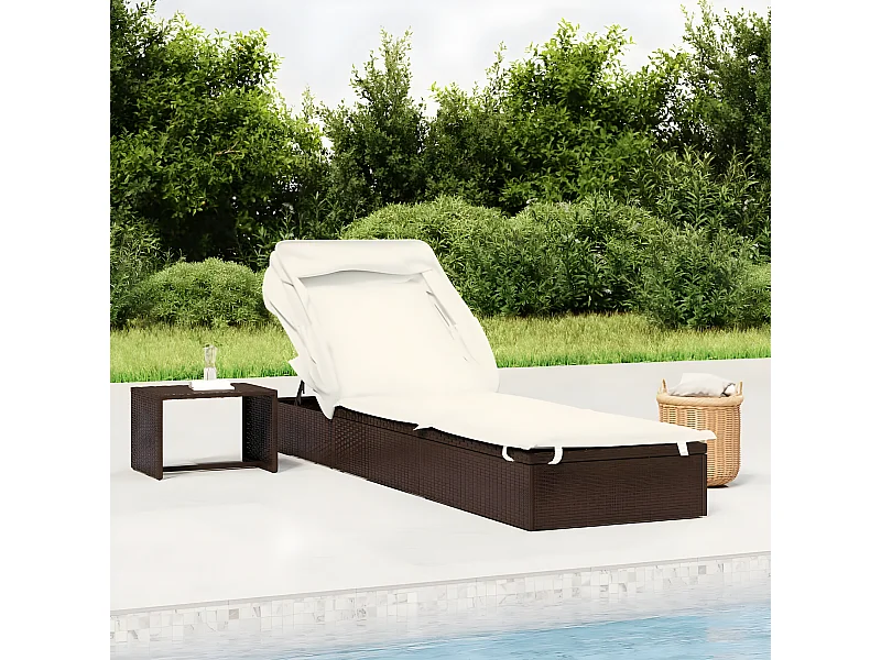 Bain de soleil avec toit pliable marron 213x63x97 cm résine tressée FR63435