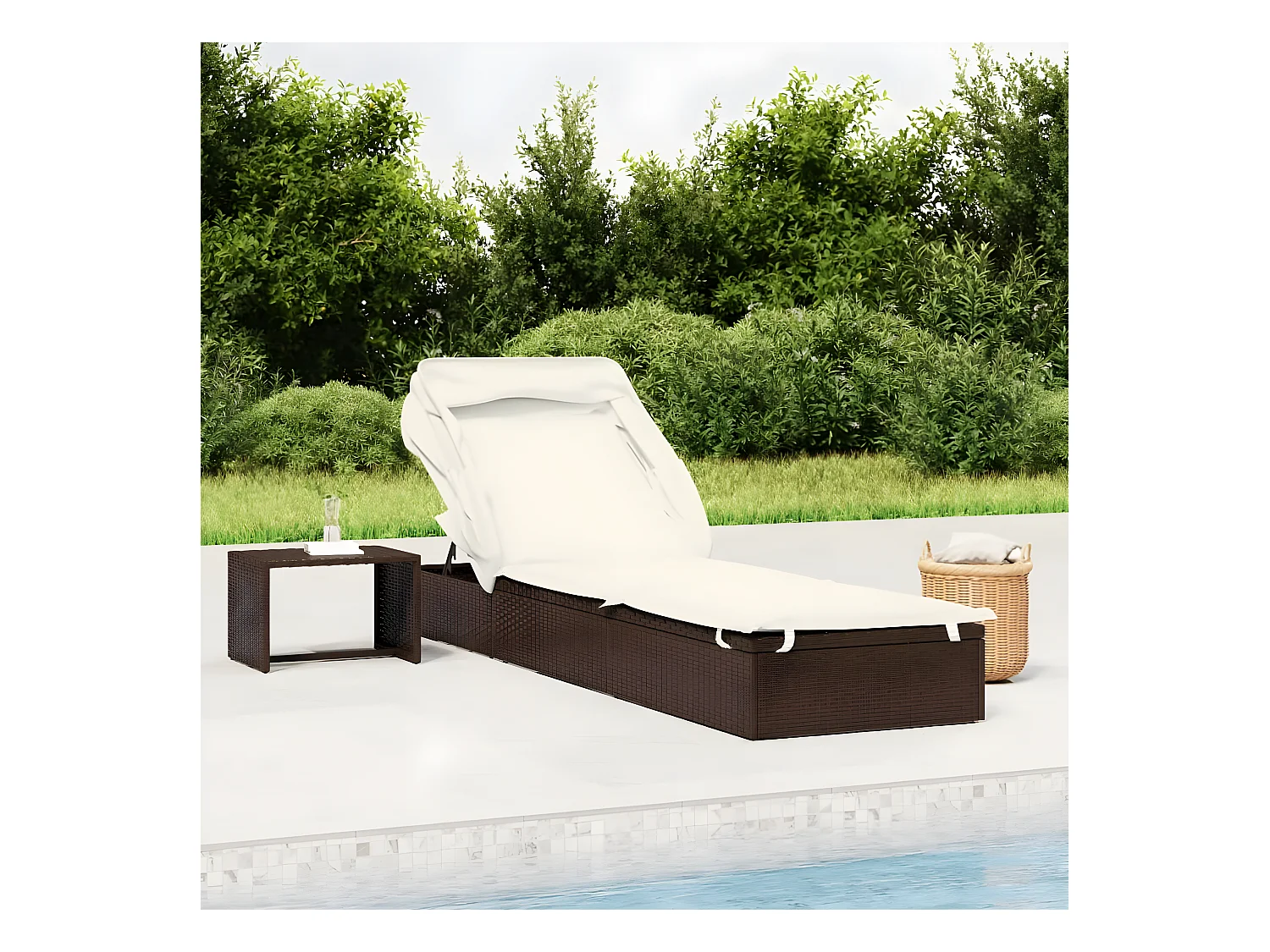 Bain de soleil avec toit pliable marron 213x63x97 cm résine tressée FR63435