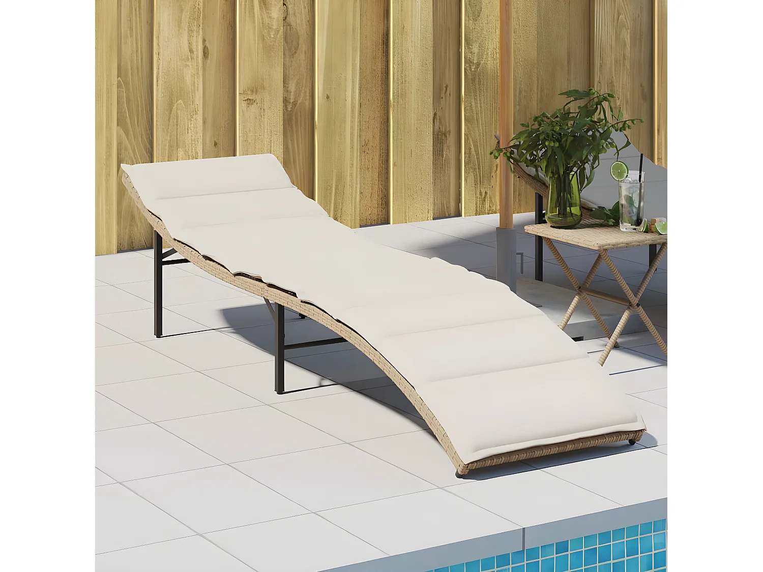 Tumbona con cojín ratán sintético beige 55x199x50 cm ES951911