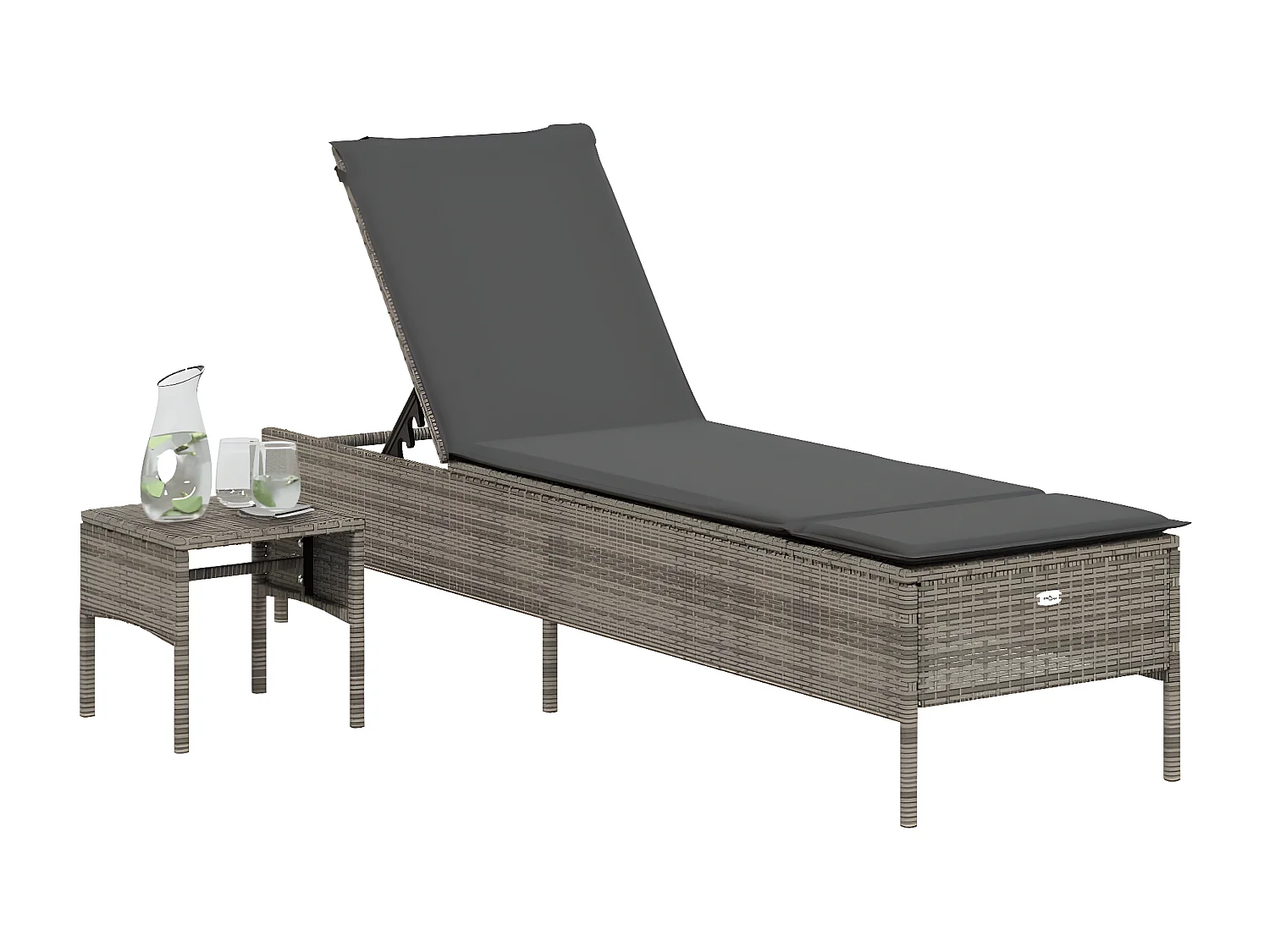 Bain de soleil avec table et coussin gris résine tressée FR17187