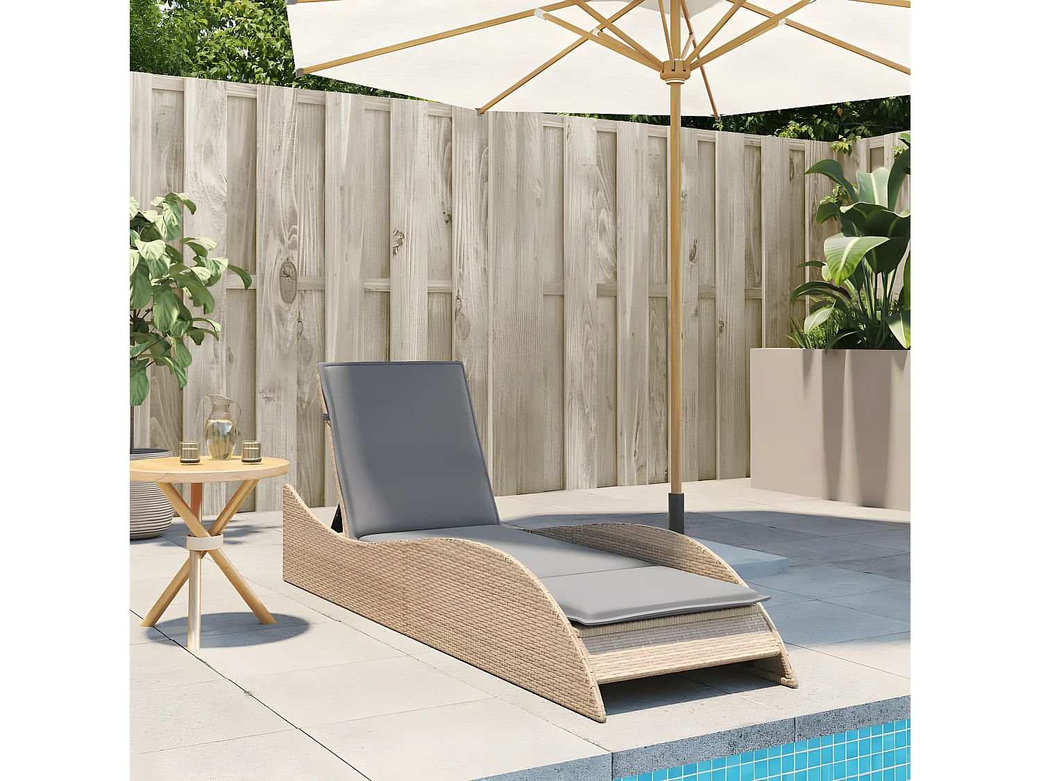 Tumbona con cojín ratán sintético beige 60x205x73 cm ES410596