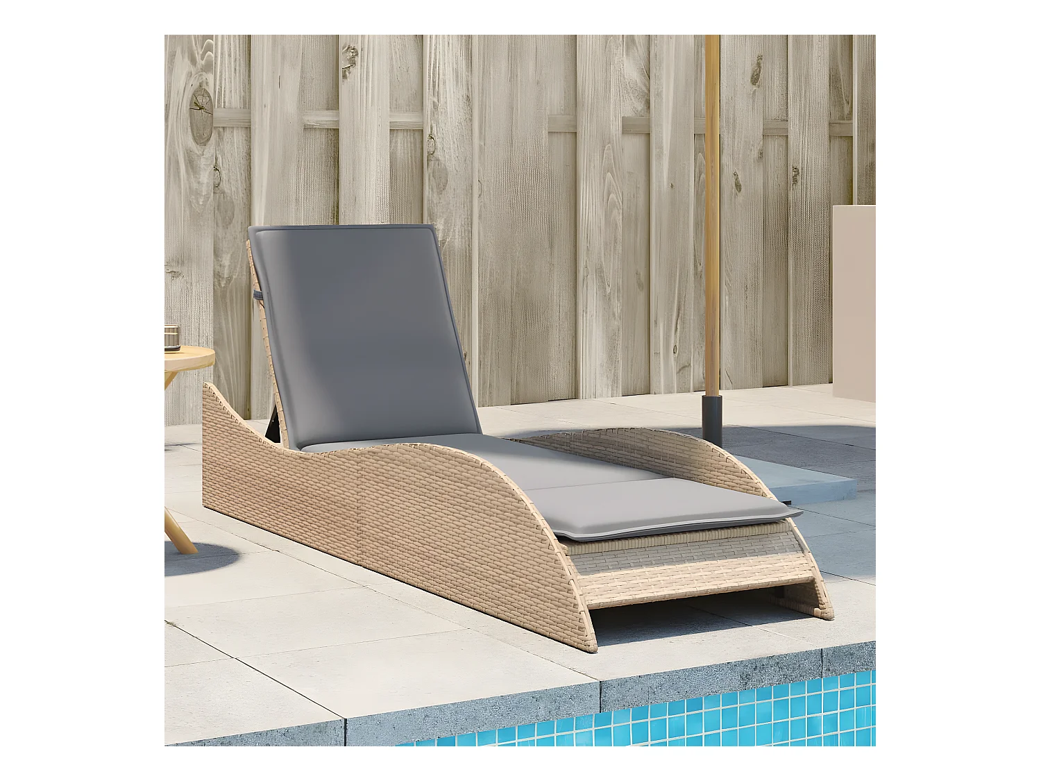 Bain de soleil avec coussin beige 60x205x73 cm résine tressée FR50895