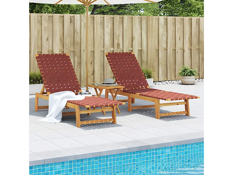 Ligbedden 2 st massief acaciahout en stof rood BE215062