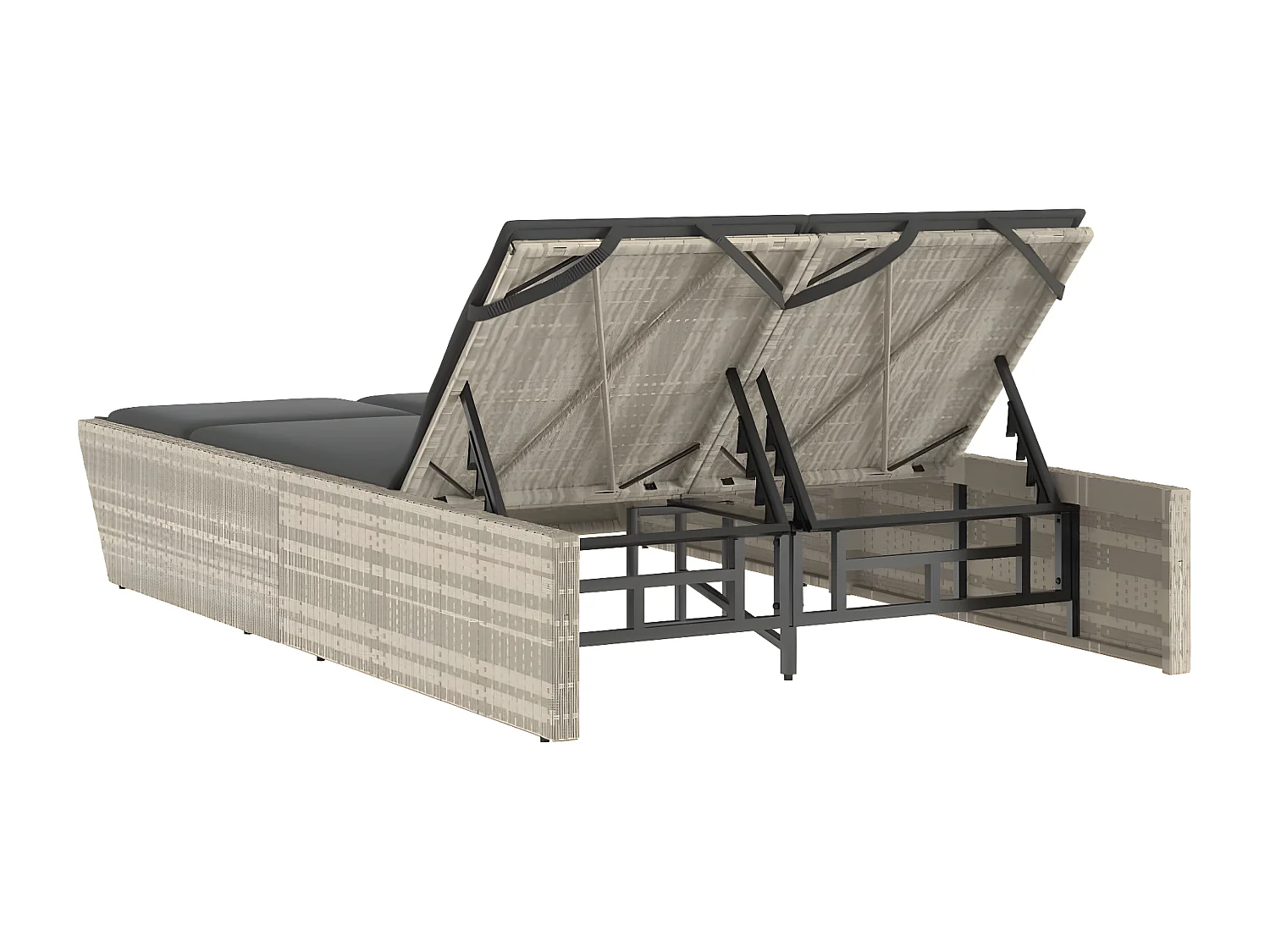 Bain de soleil double avec coussins gris clair résine tressée FR22267