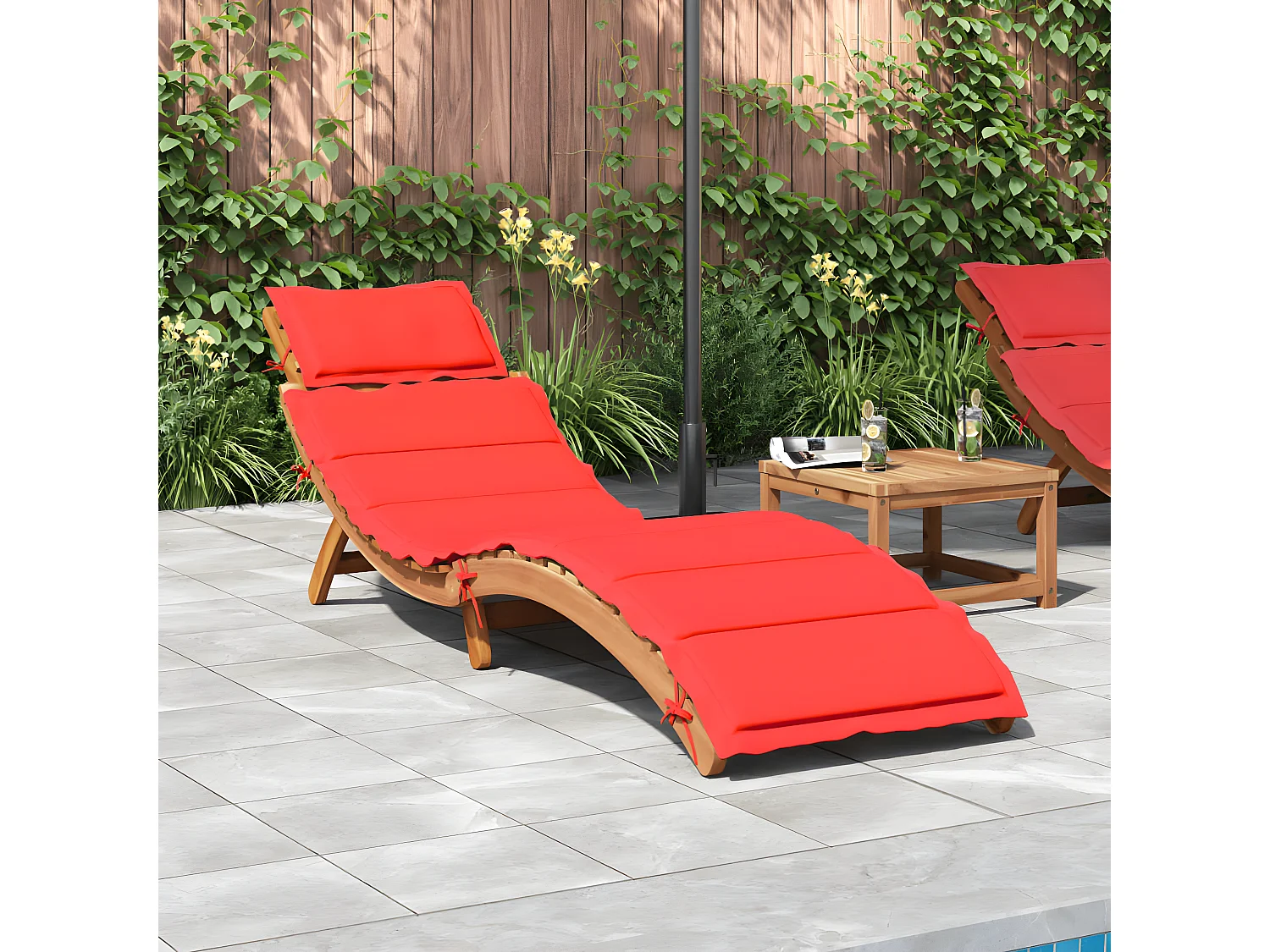 Bain de soleil avec coussin rouge bois d'acacia solide FR48350
