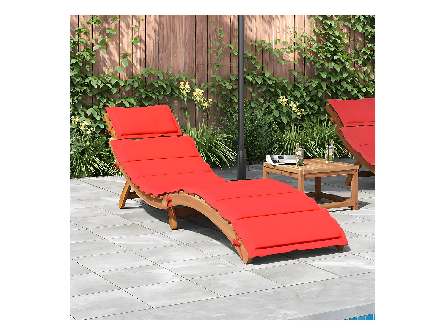 Bain de soleil avec coussin rouge bois d'acacia solide FR48350