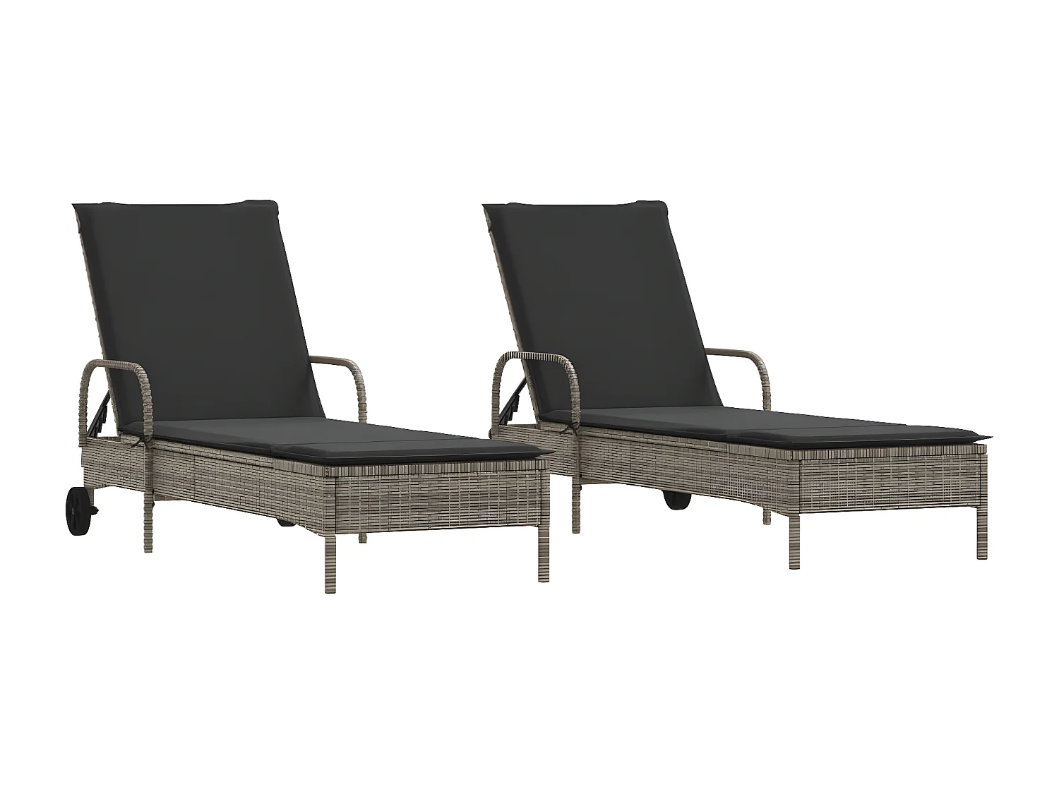 Lot de 2 Bains de soleil avec coussins gris résine tressée FR52422