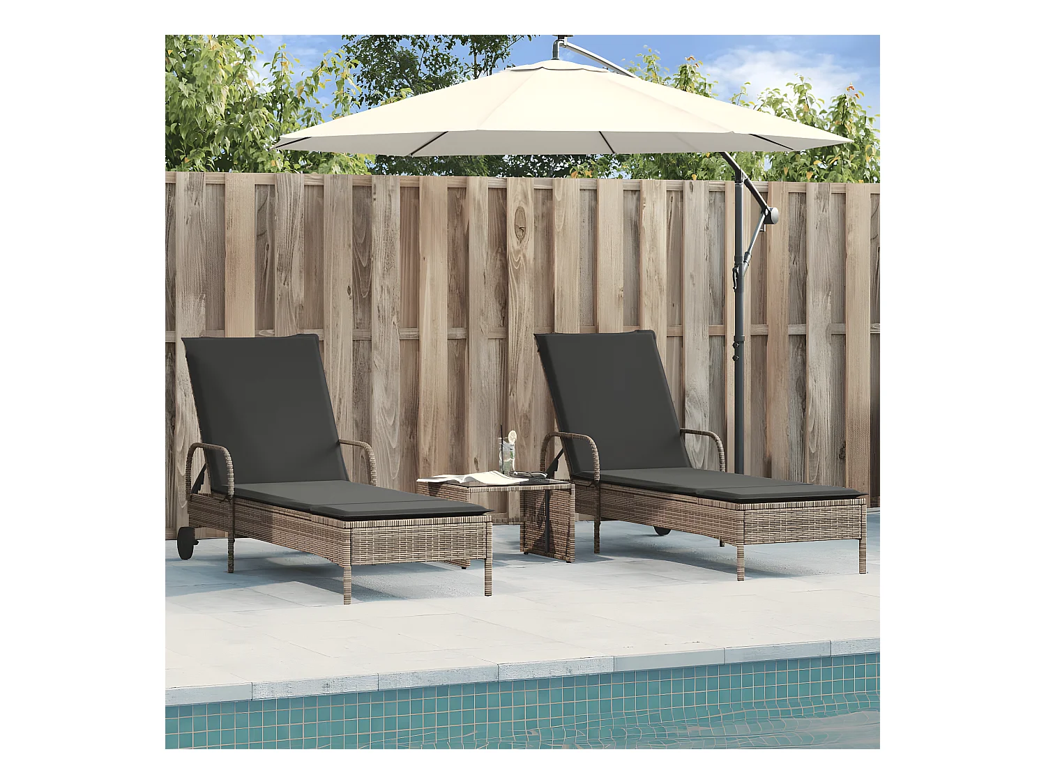 Lot de 2 Bains de soleil avec coussins gris résine tressée FR52422