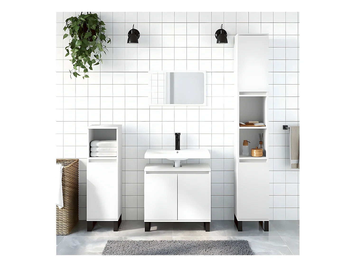 Ensemble d'armoires salle de bain 3 pcs blanc bois d'ingénierie FR39019