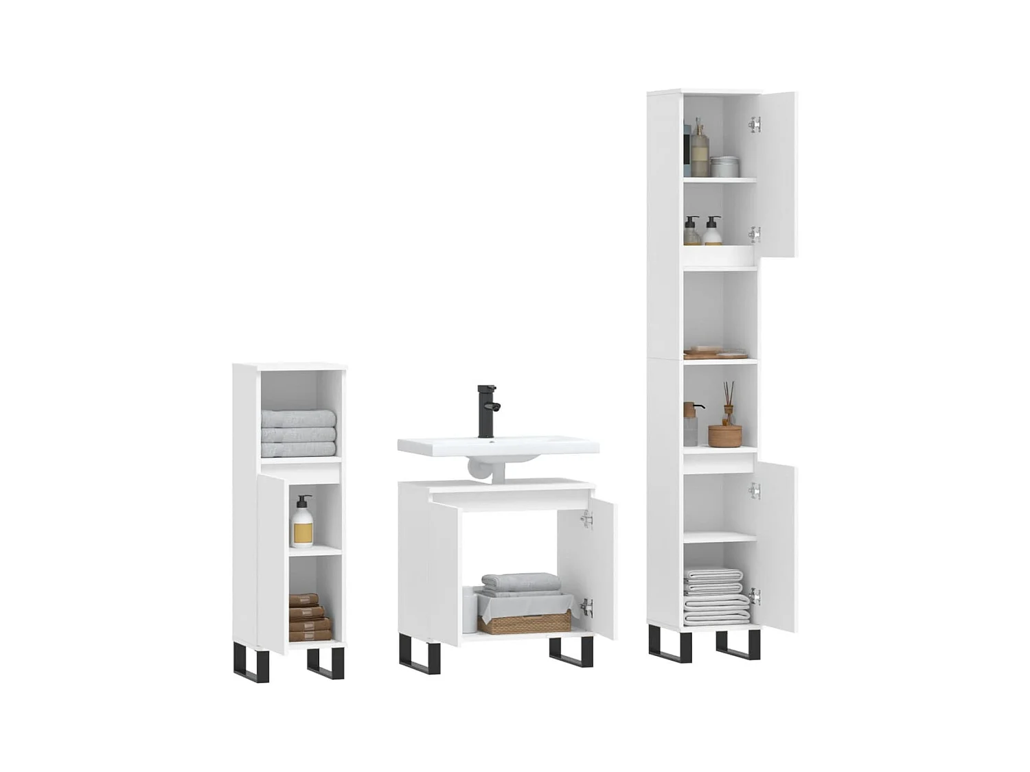 Ensemble d'armoires salle de bain 3 pcs blanc bois d'ingénierie FR39019