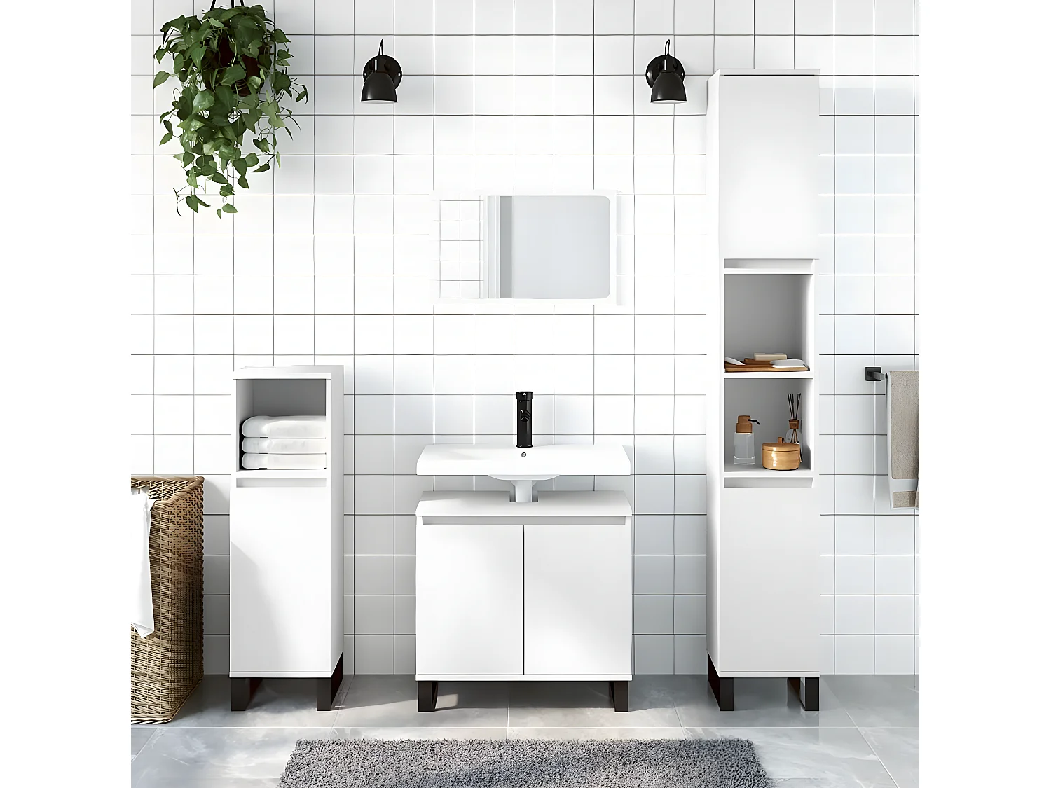 Ensemble d'armoires salle de bain 3 pcs blanc bois d'ingénierie FR39019