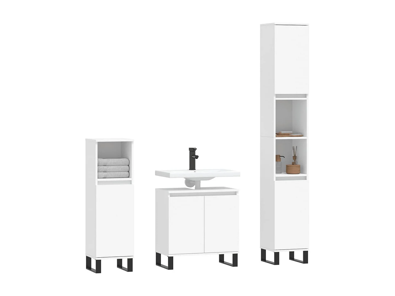 Ensemble d'armoires salle de bain 3 pcs blanc bois d'ingénierie FR39019
