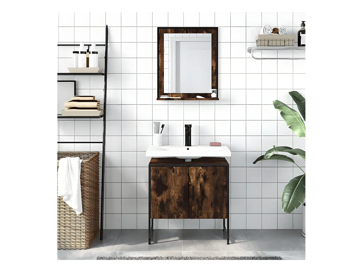 Ensemble d'armoires de salle de bain 2 pcs chêne fumé FR45669