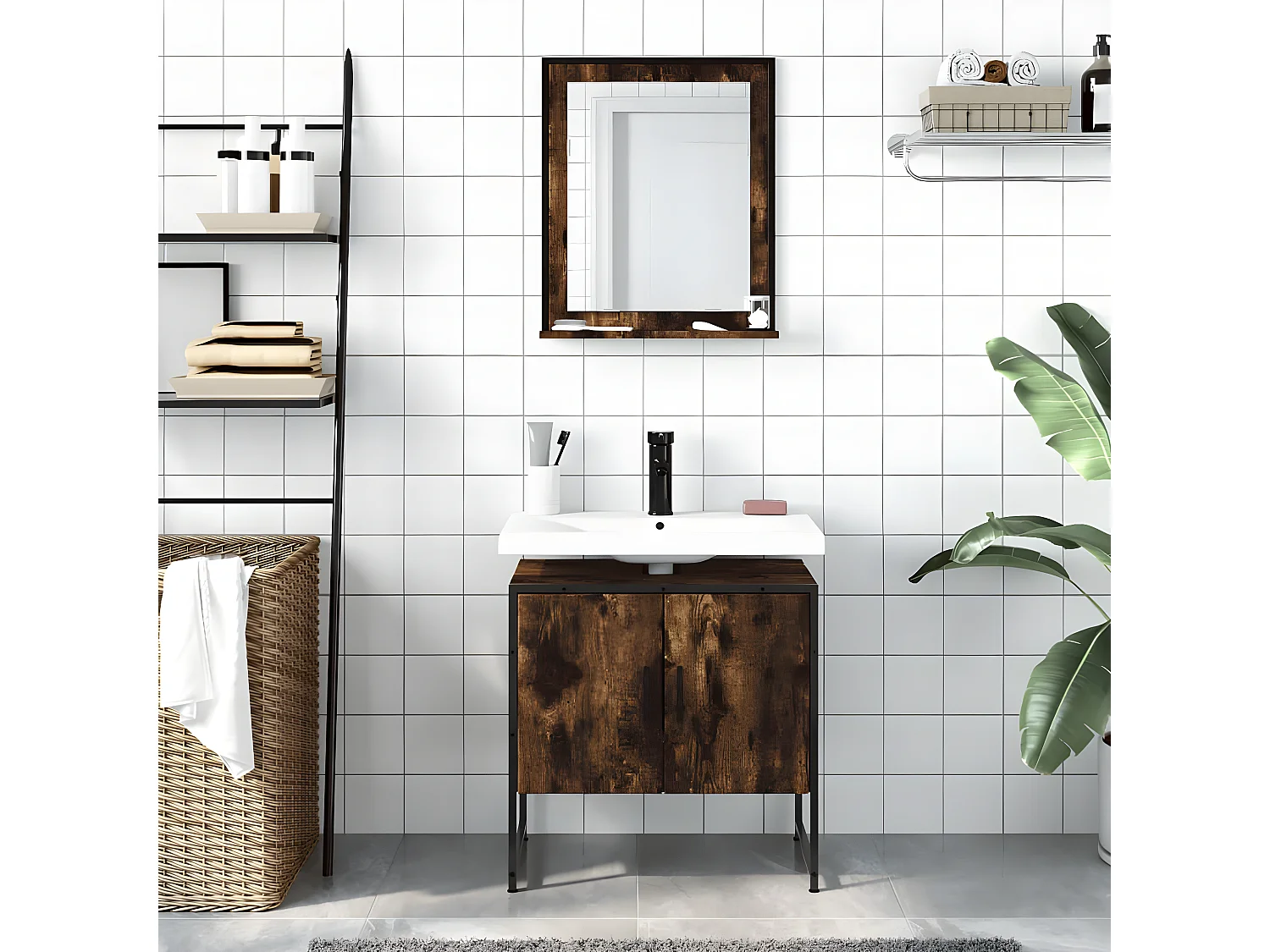 Ensemble d'armoires de salle de bain 2 pcs chêne fumé FR45669