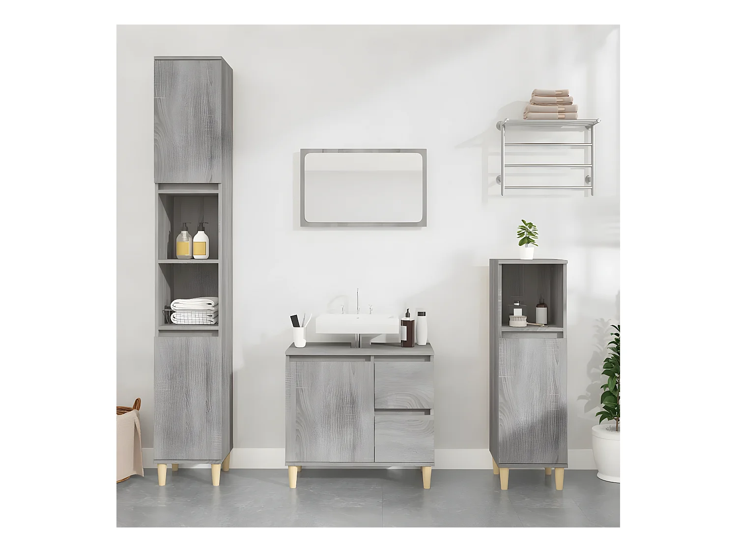 Ensemble d'armoires de salle de bain 3 pcs sonoma gris FR91391