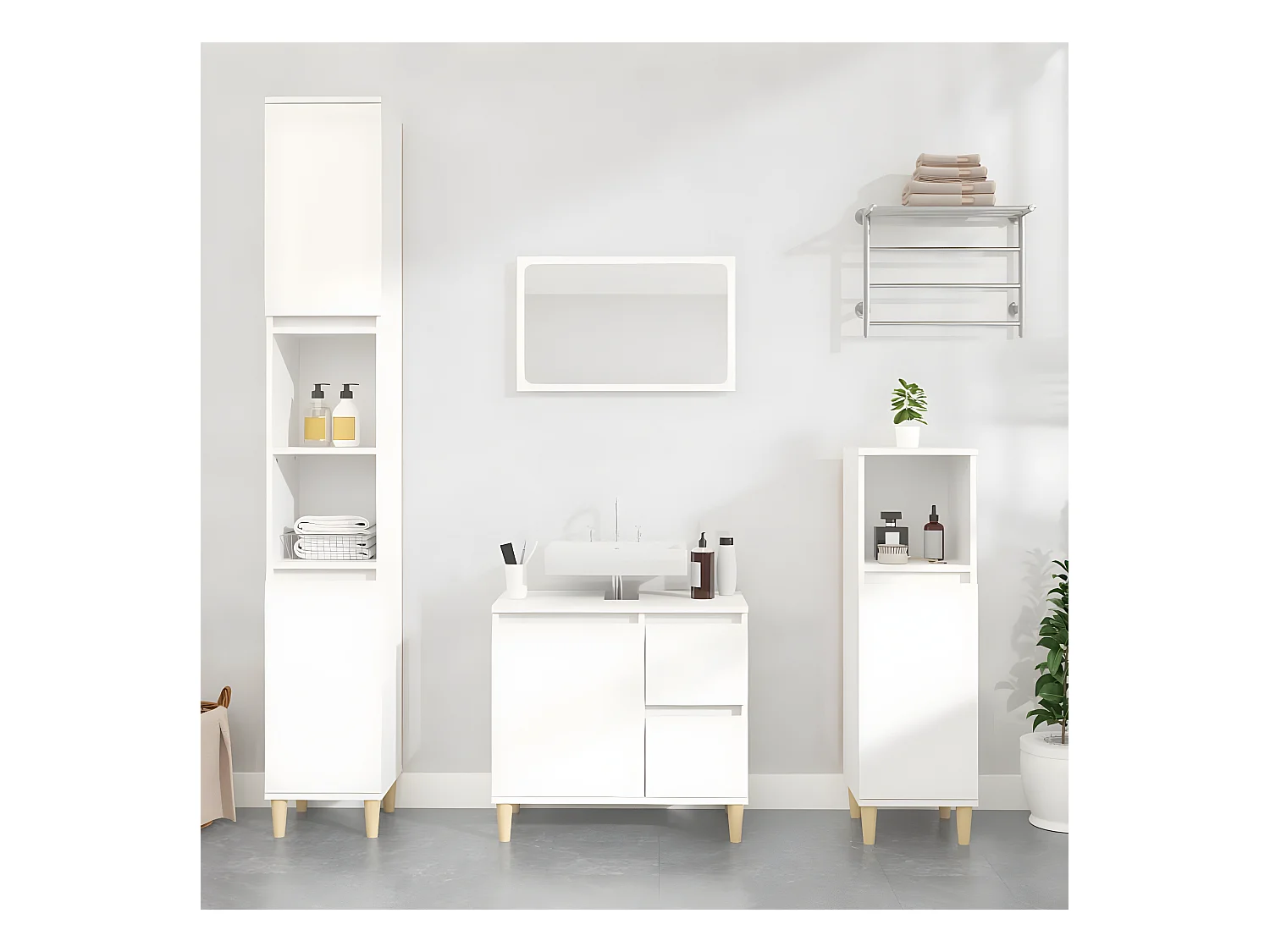 Ensemble d'armoires salle de bain 3 pcs blanc bois d'ingénierie FR28116
