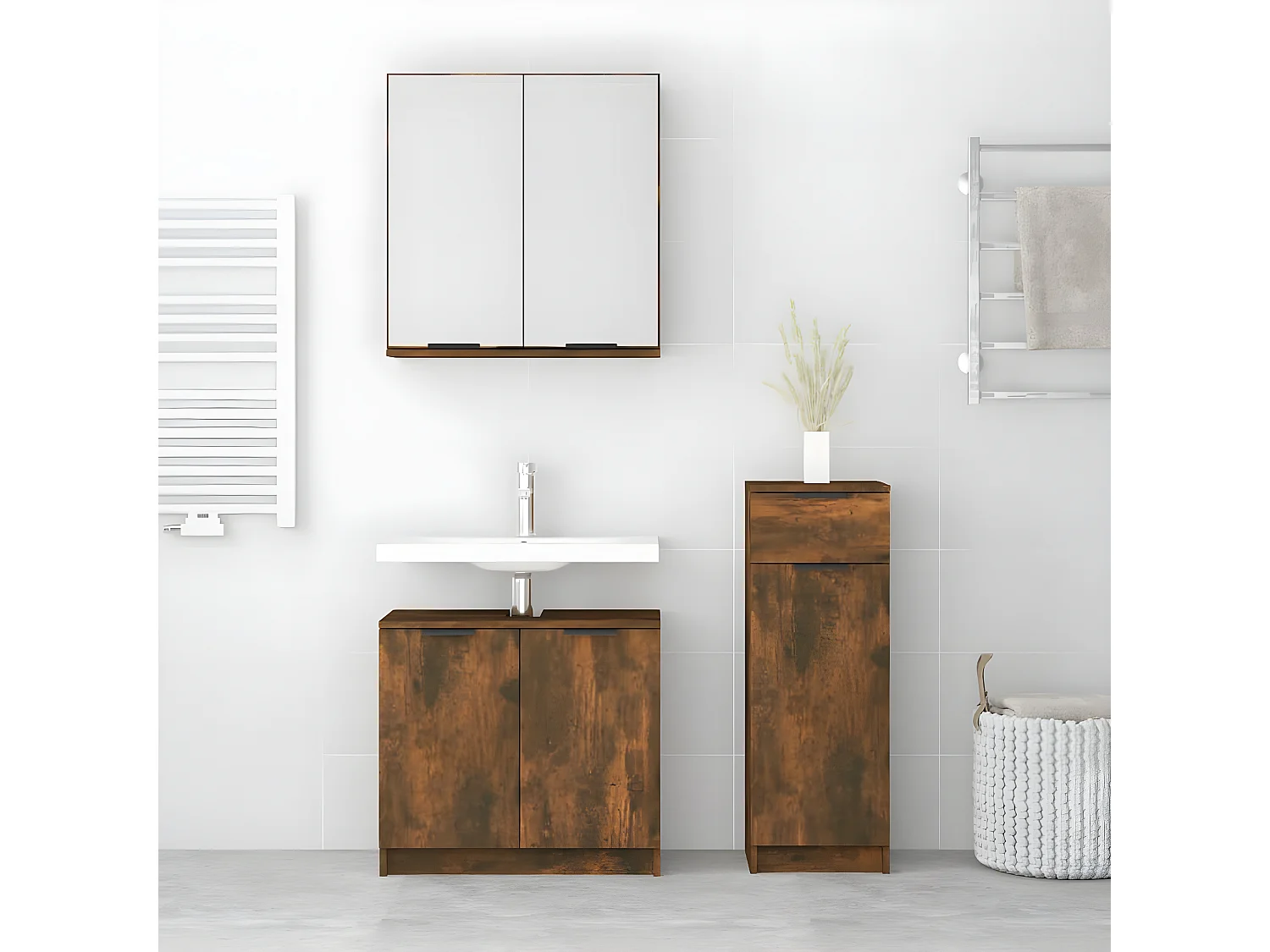 Ensemble d'armoires de salle de bain 3 pcs chêne fumé FR17000