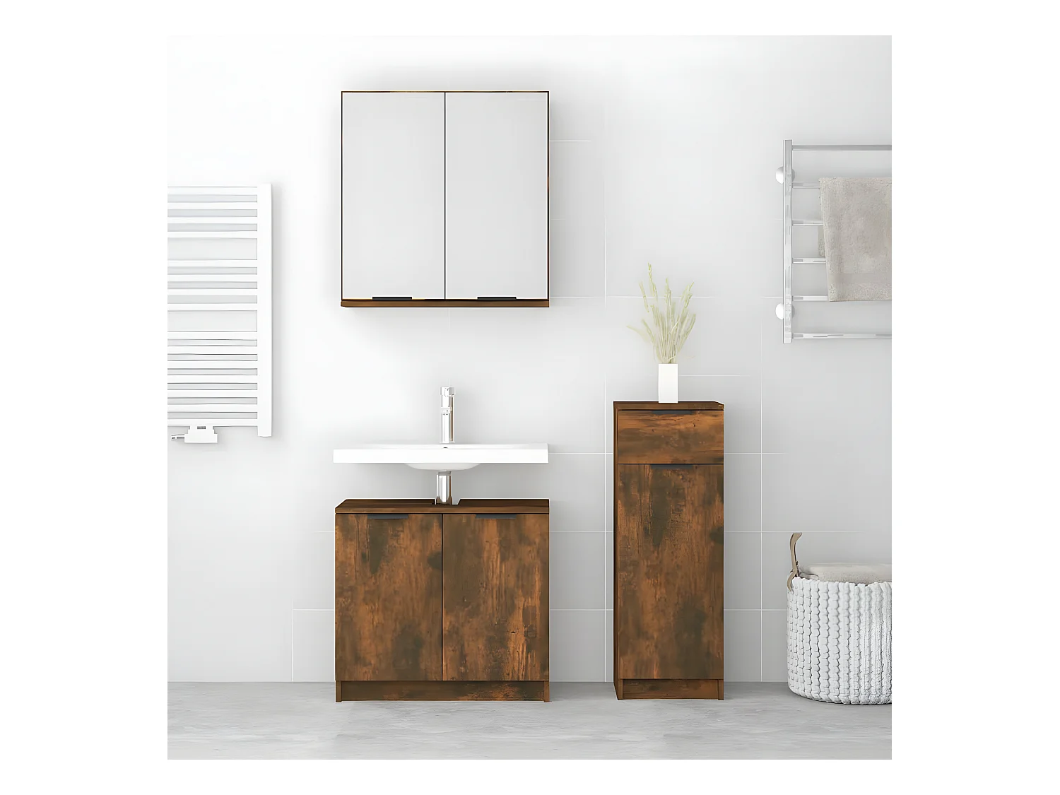 Ensemble d'armoires de salle de bain 3 pcs chêne fumé FR17000