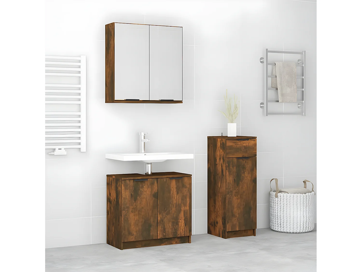 Ensemble d'armoires de salle de bain 3 pcs chêne fumé FR17000