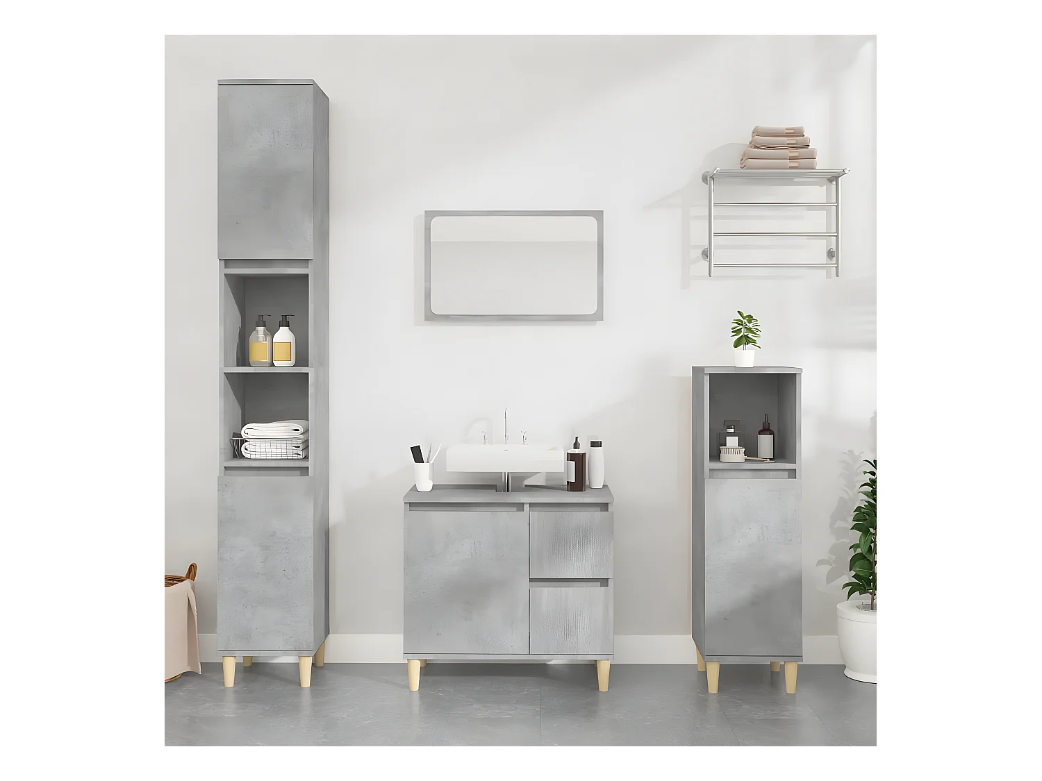 Ensemble d'armoires de salle de bain 3 pcs gris béton FR66671