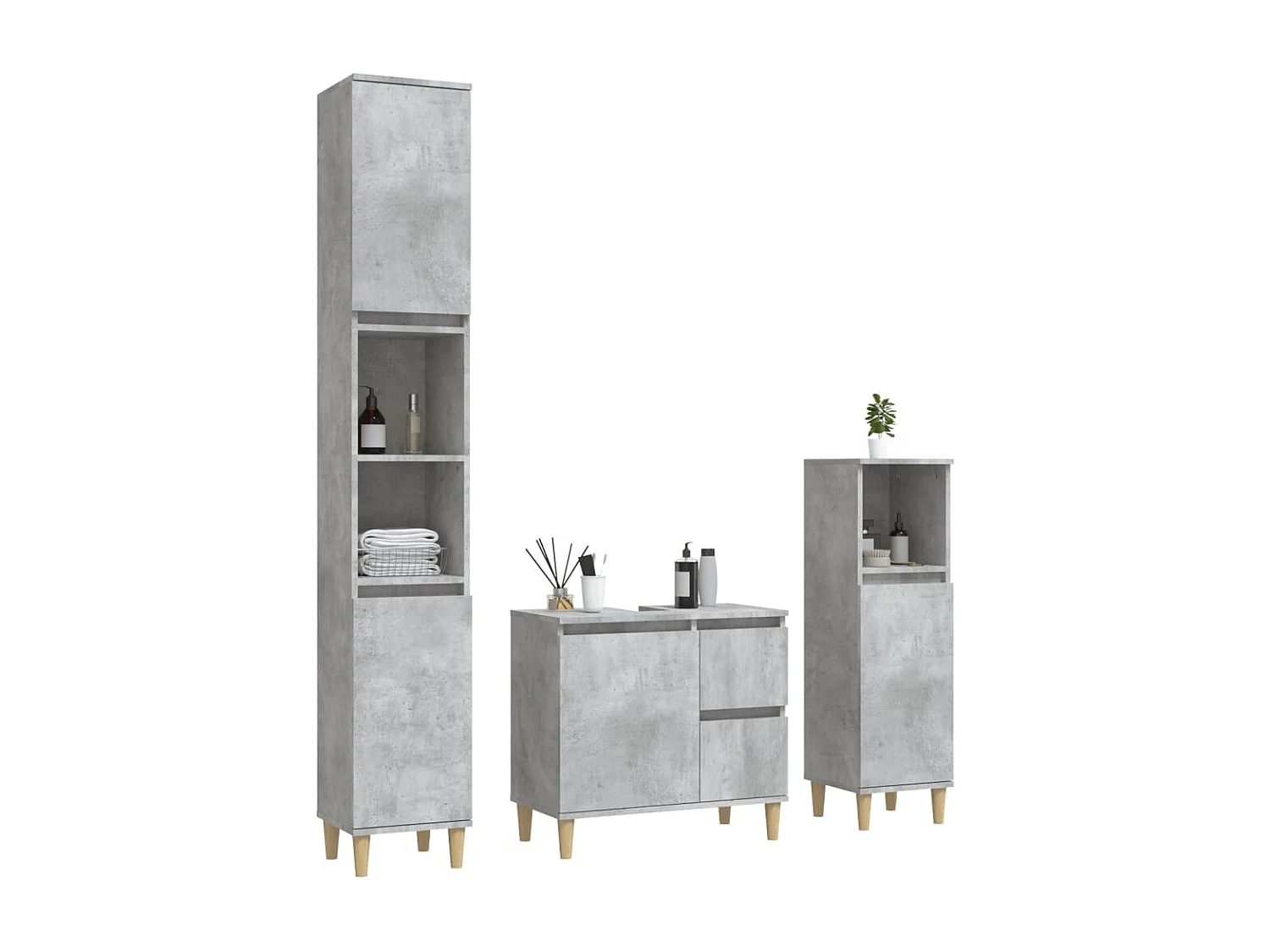 Ensemble d'armoires de salle de bain 3 pcs gris béton FR66671