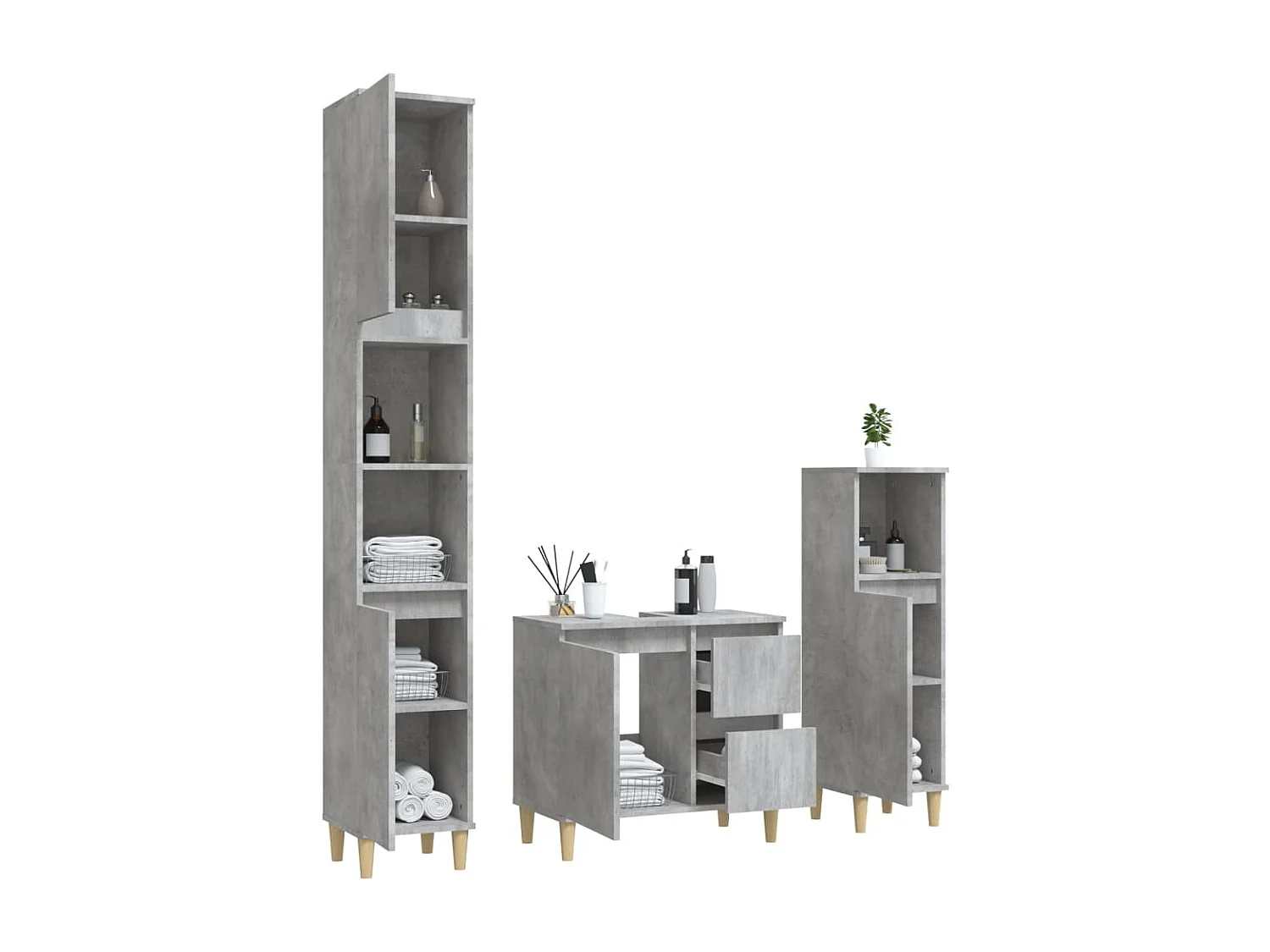 Ensemble d'armoires de salle de bain 3 pcs gris béton FR66671