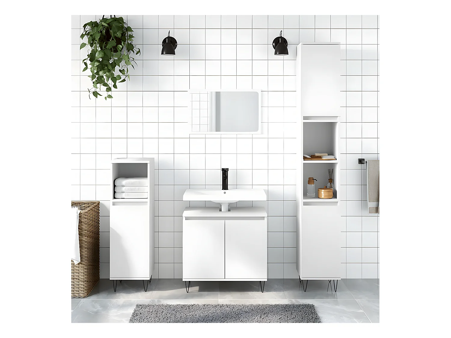 Ensemble d'armoires salle de bain 3 pcs blanc bois d'ingénierie FR26027