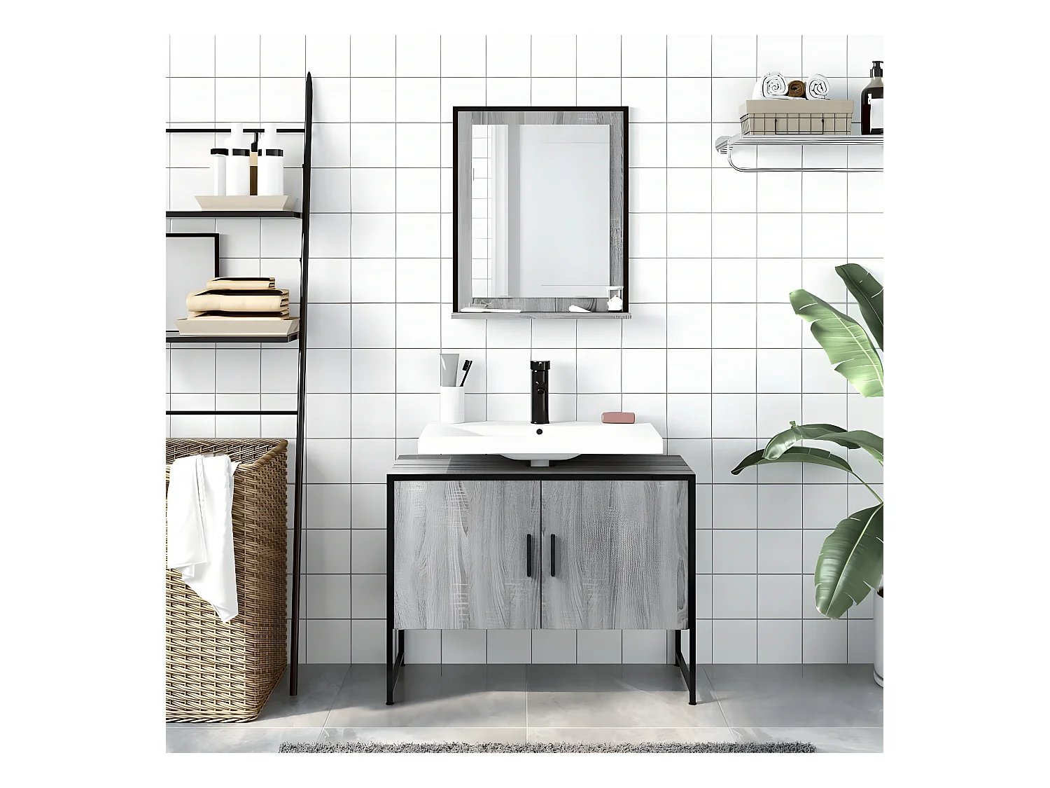 Ensemble d'armoires de salle de bain 2 pcs sonoma gris FR49654