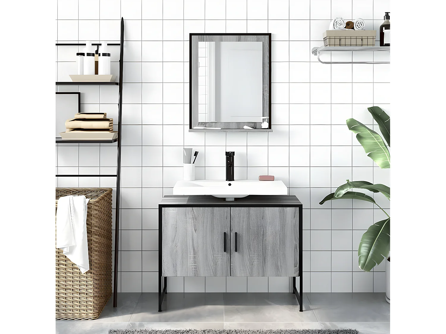 Ensemble d'armoires de salle de bain 2 pcs sonoma gris FR49654