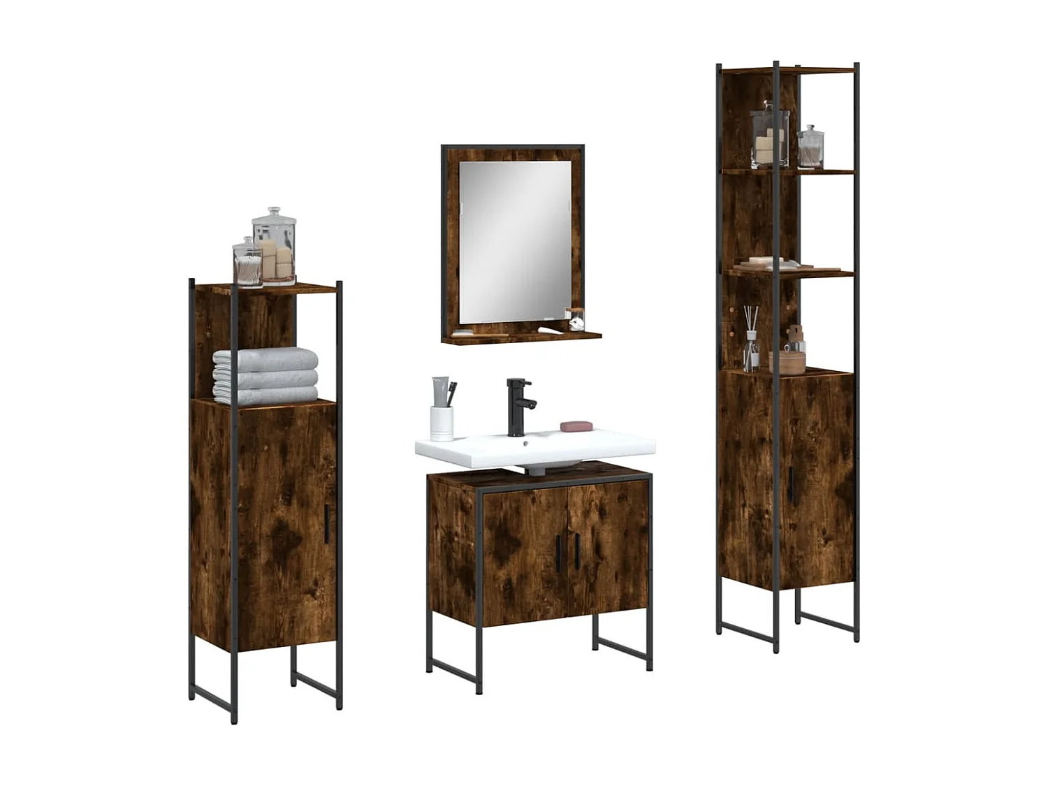 Ensemble d'armoires de salle de bain 4 pcs chêne fumé FR43313