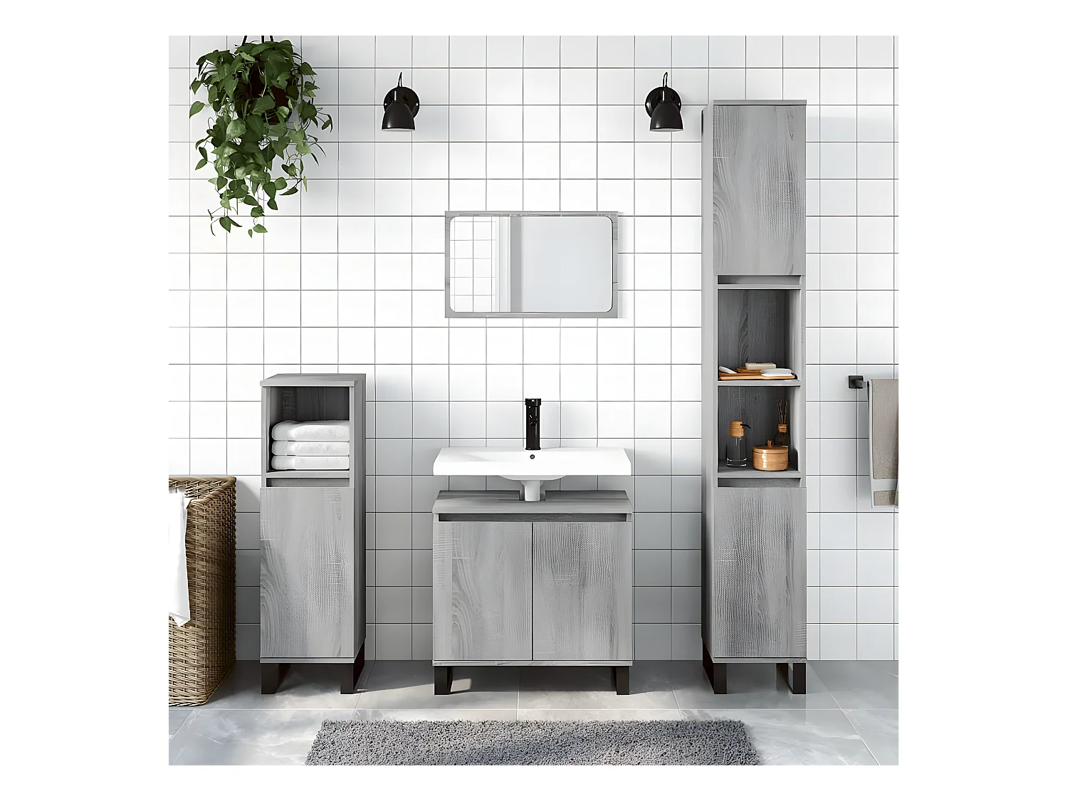 Ensemble d'armoires de salle de bain 3 pcs sonoma gris FR79881