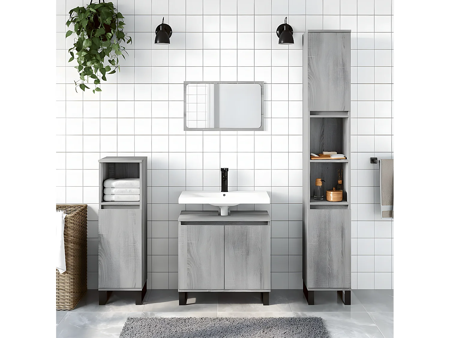 Ensemble d'armoires de salle de bain 3 pcs sonoma gris FR79881