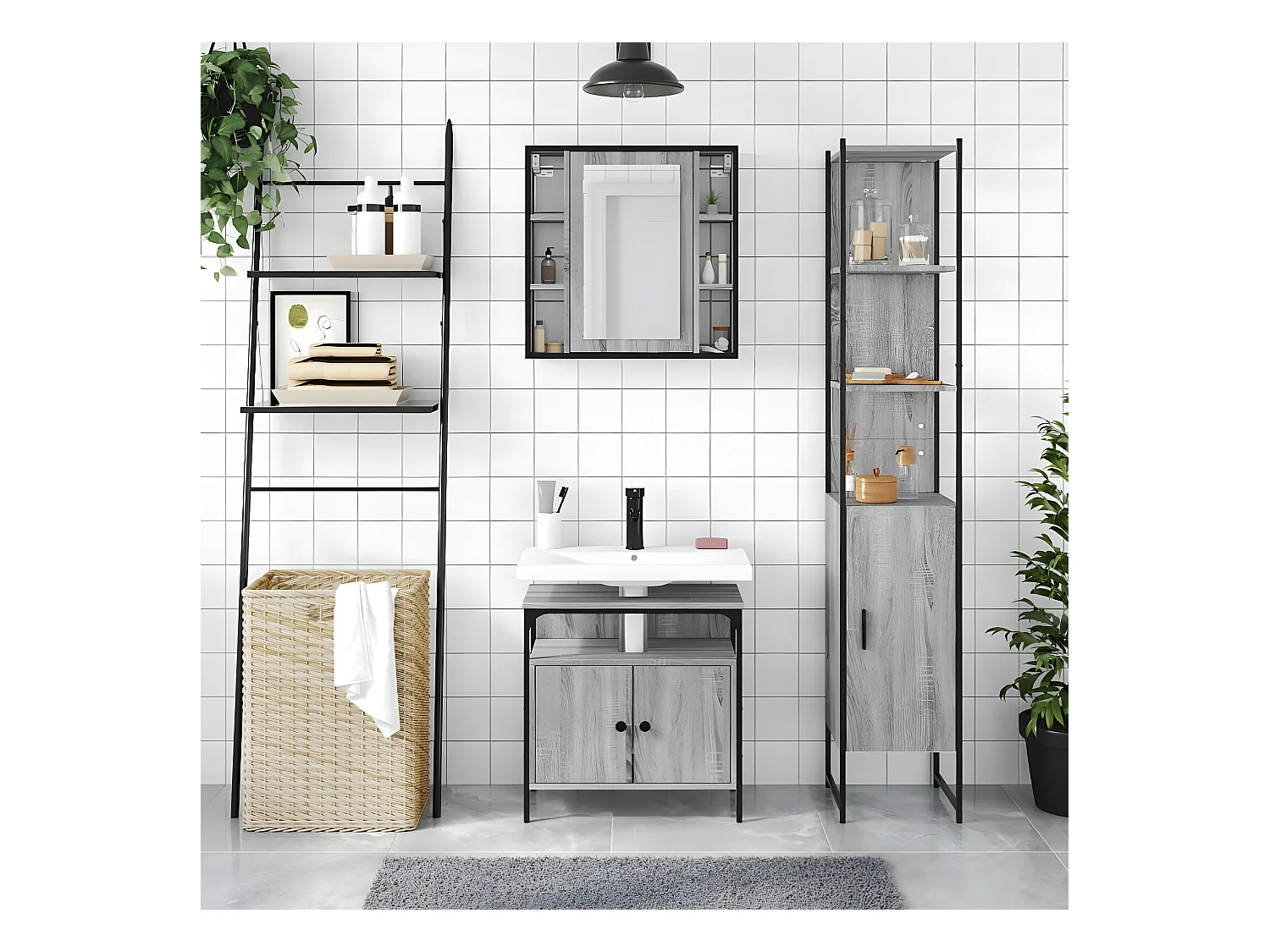 Ensemble d'armoires de salle de bain 3 pcs sonoma gris FR48699
