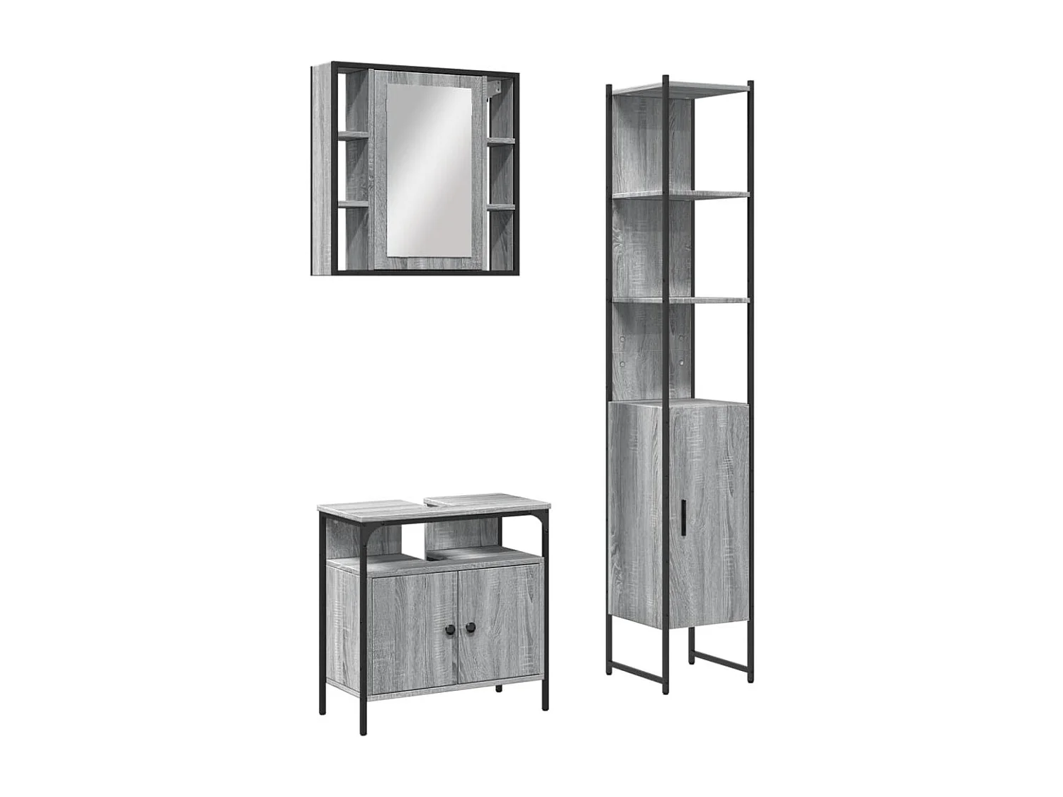 Ensemble d'armoires de salle de bain 3 pcs sonoma gris FR48699