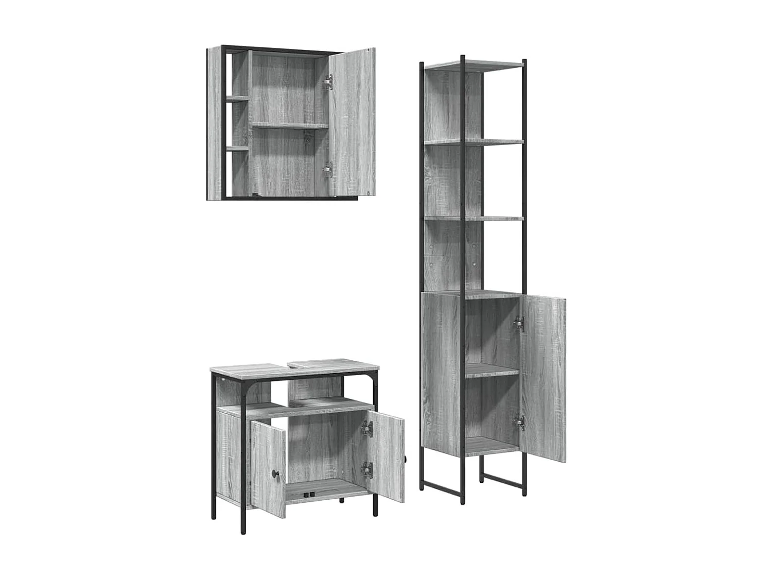 Ensemble d'armoires de salle de bain 3 pcs sonoma gris FR48699