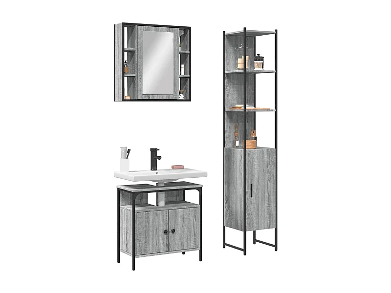 Set de muebles de baño 3 pzas madera contrachapada gris sonoma ES279200