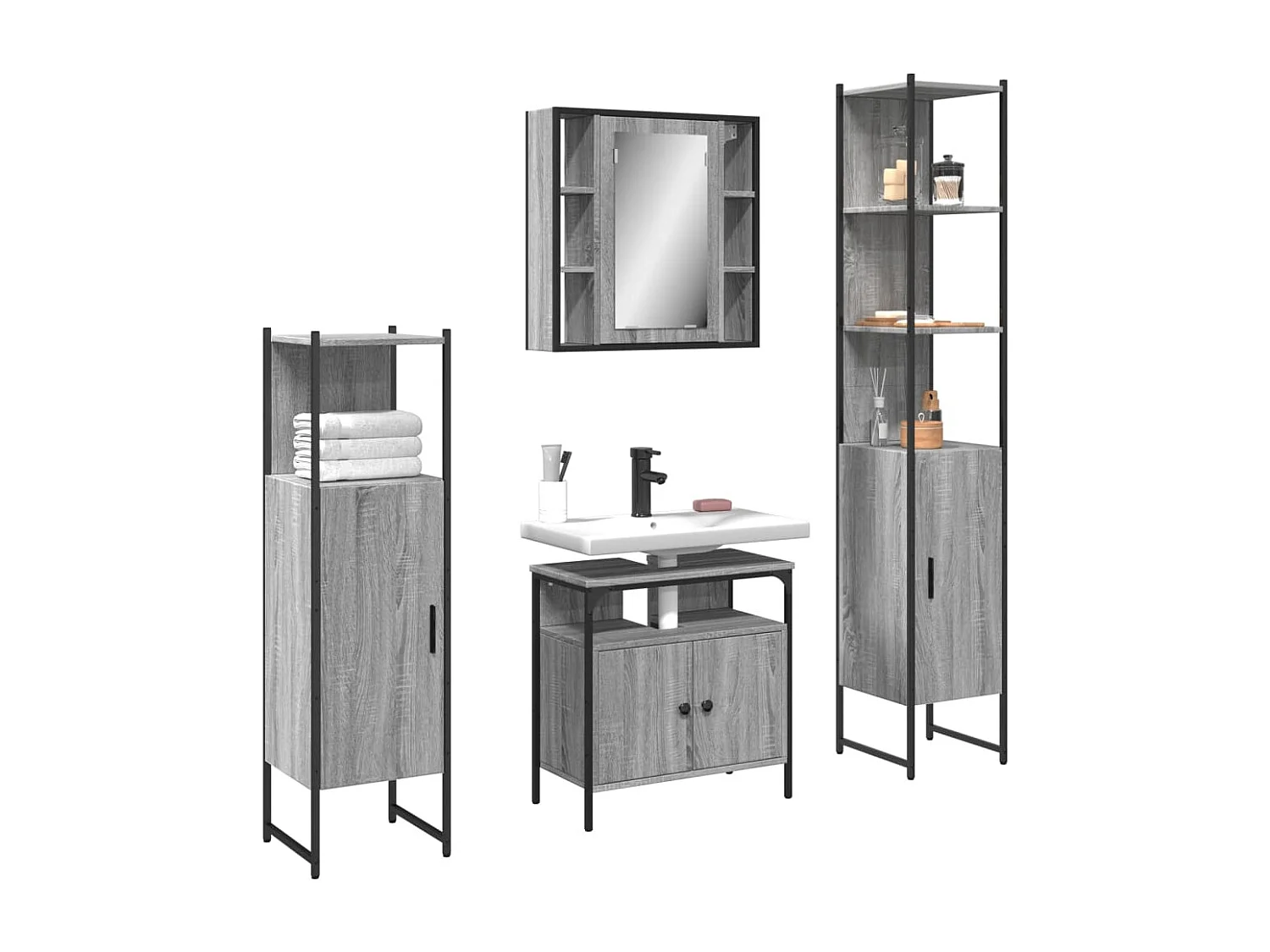 Set de armario de baño 4 pzas madera contrachapada gris sonoma ES371253