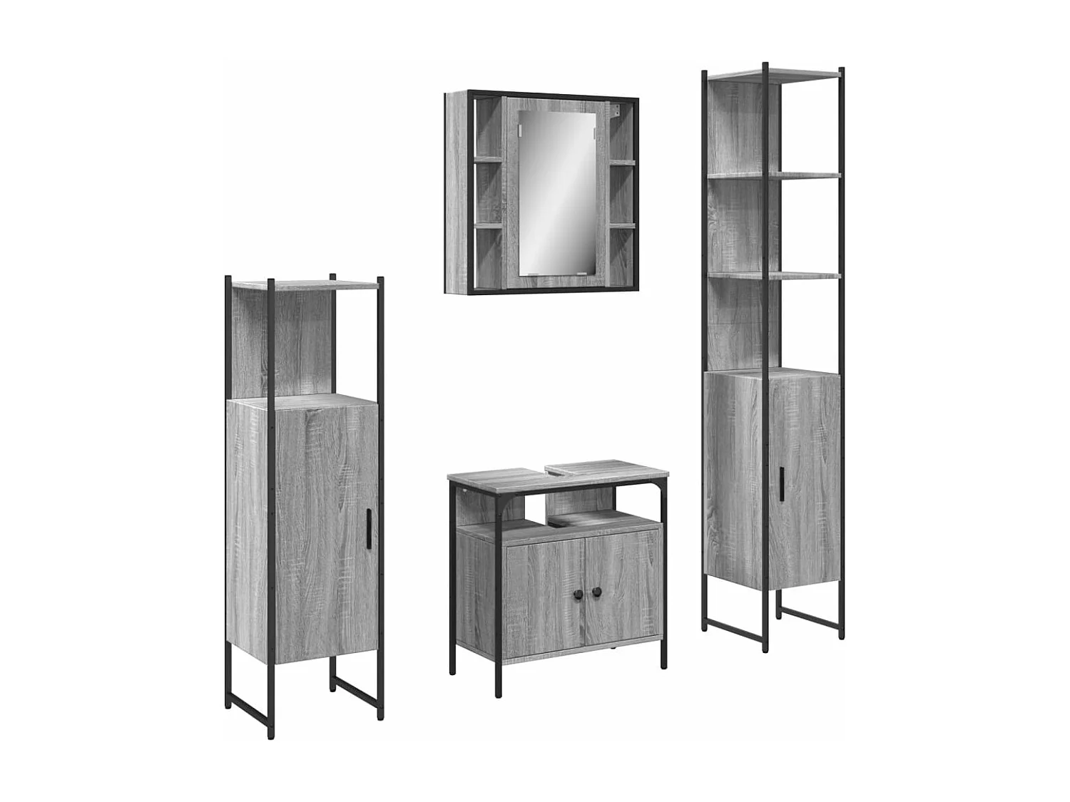 Set de armario de baño 4 pzas madera contrachapada gris sonoma ES371253