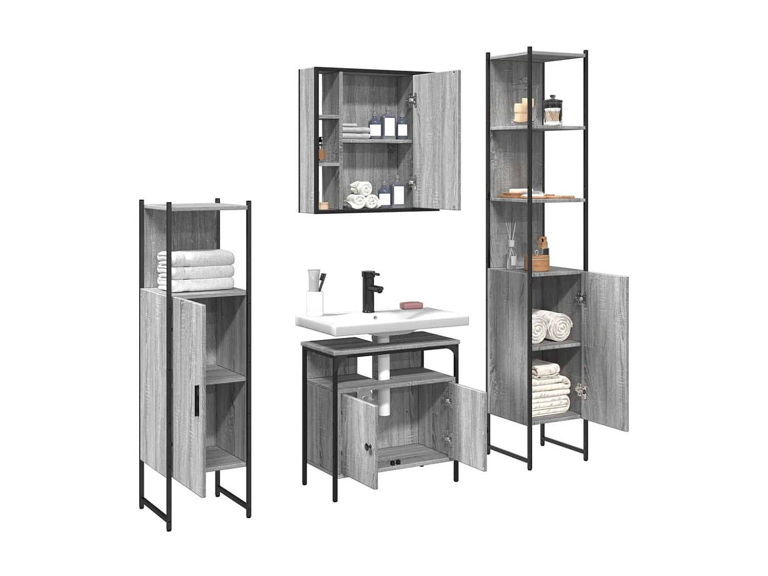 Set de armario de baño 4 pzas madera contrachapada gris sonoma ES371253