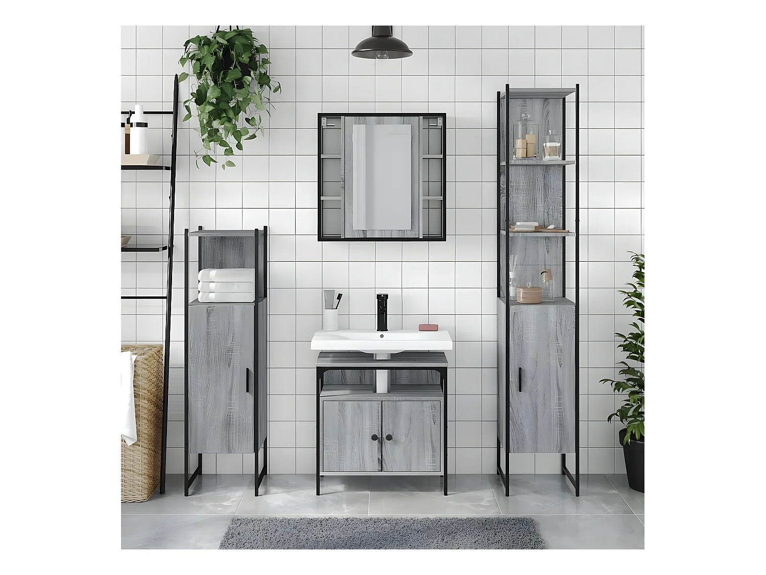 Ensemble d'armoires de salle de bain 4 pcs sonoma gris FR83911